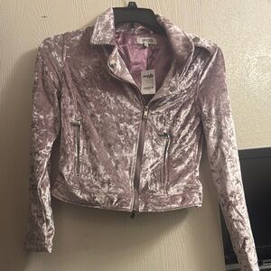 Crushed Velvet Moto Jacket in Pink